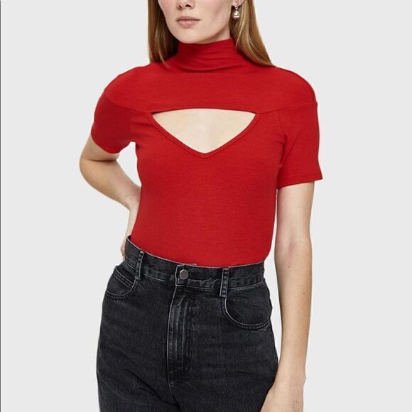 Beaufille women’s Zinner cutout ribbed stretch top in red size xs - Picture 4 of 11